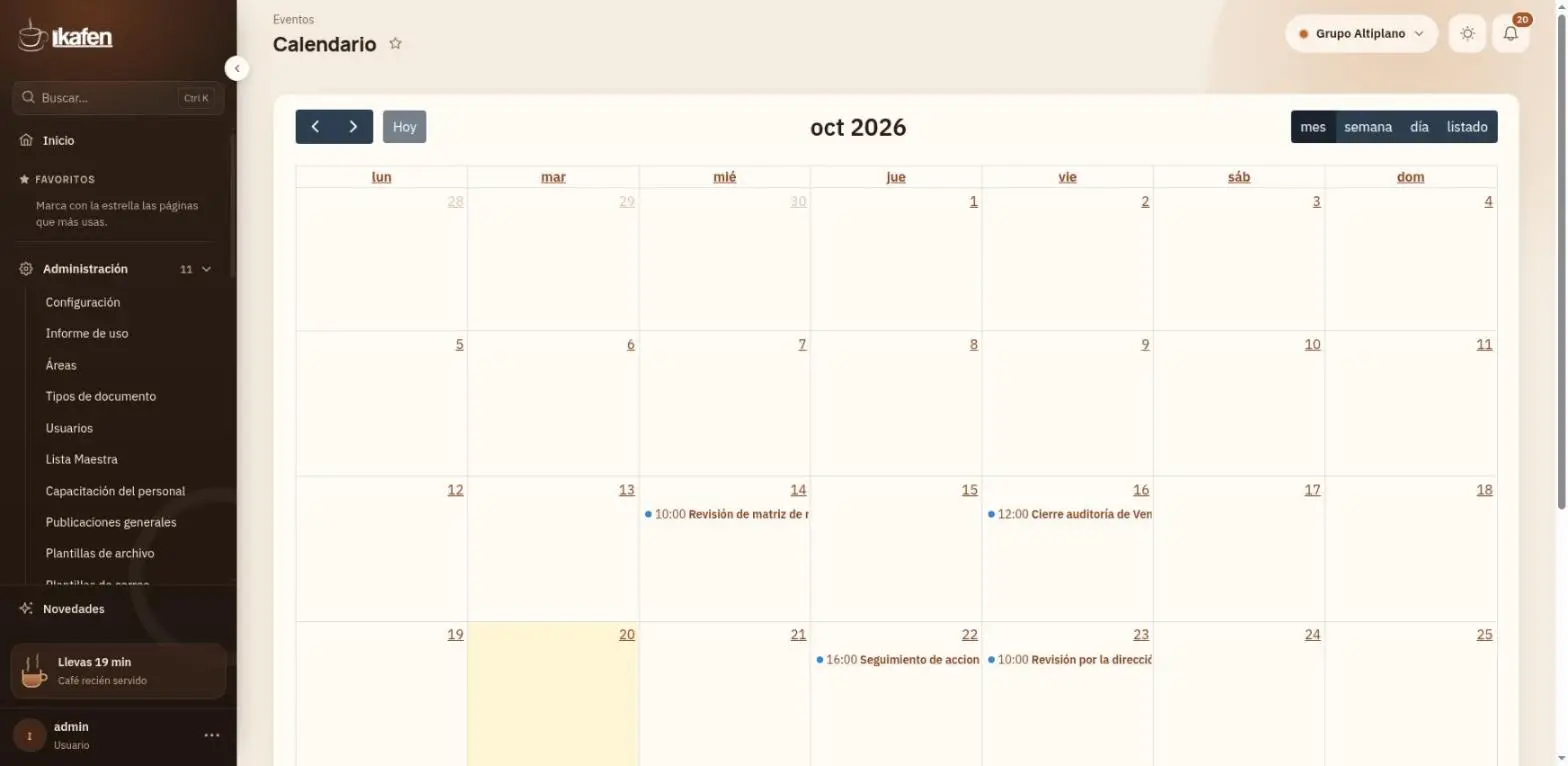 Calendario de eventos en Ikafen